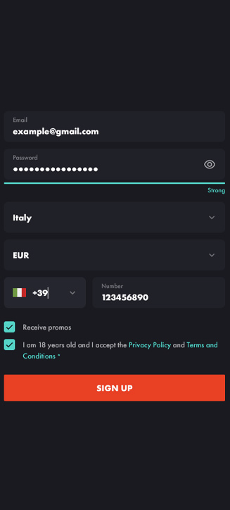 Processo di registrazione di Rooster su smartphone